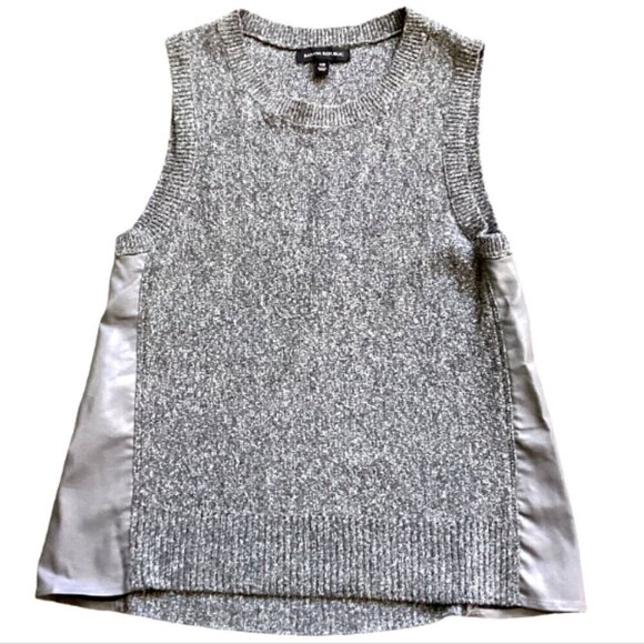Banana Republic Crew Neck Knit Vest Faux Leather Side Panels XS Gray #126M - Picture 1 of 8